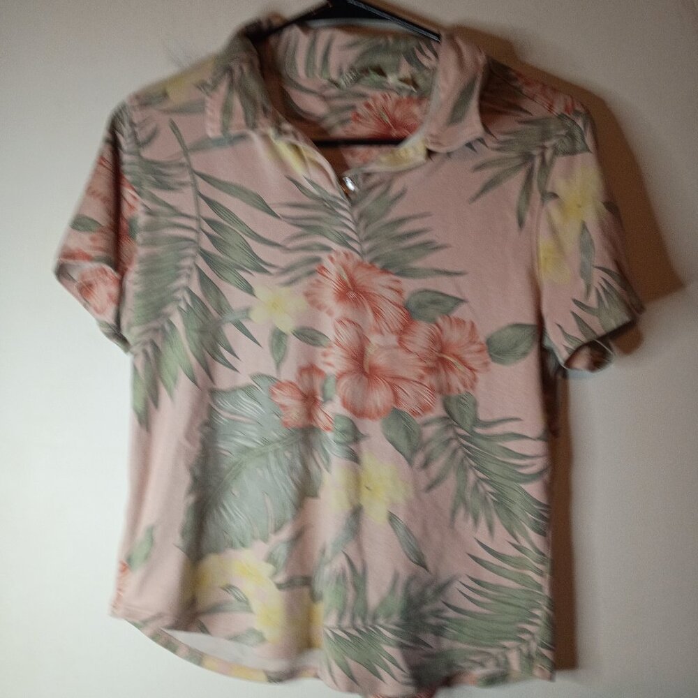 Tommy Bahama Women's Floral Collared Short Sleeve Shirt Size Medium